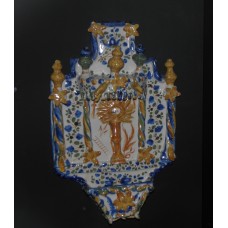 Ceramic panels of religious theme, sun on a pillar, cross